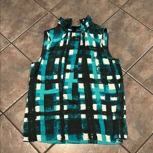 Sleeveless Teal and Black Checkered Top
